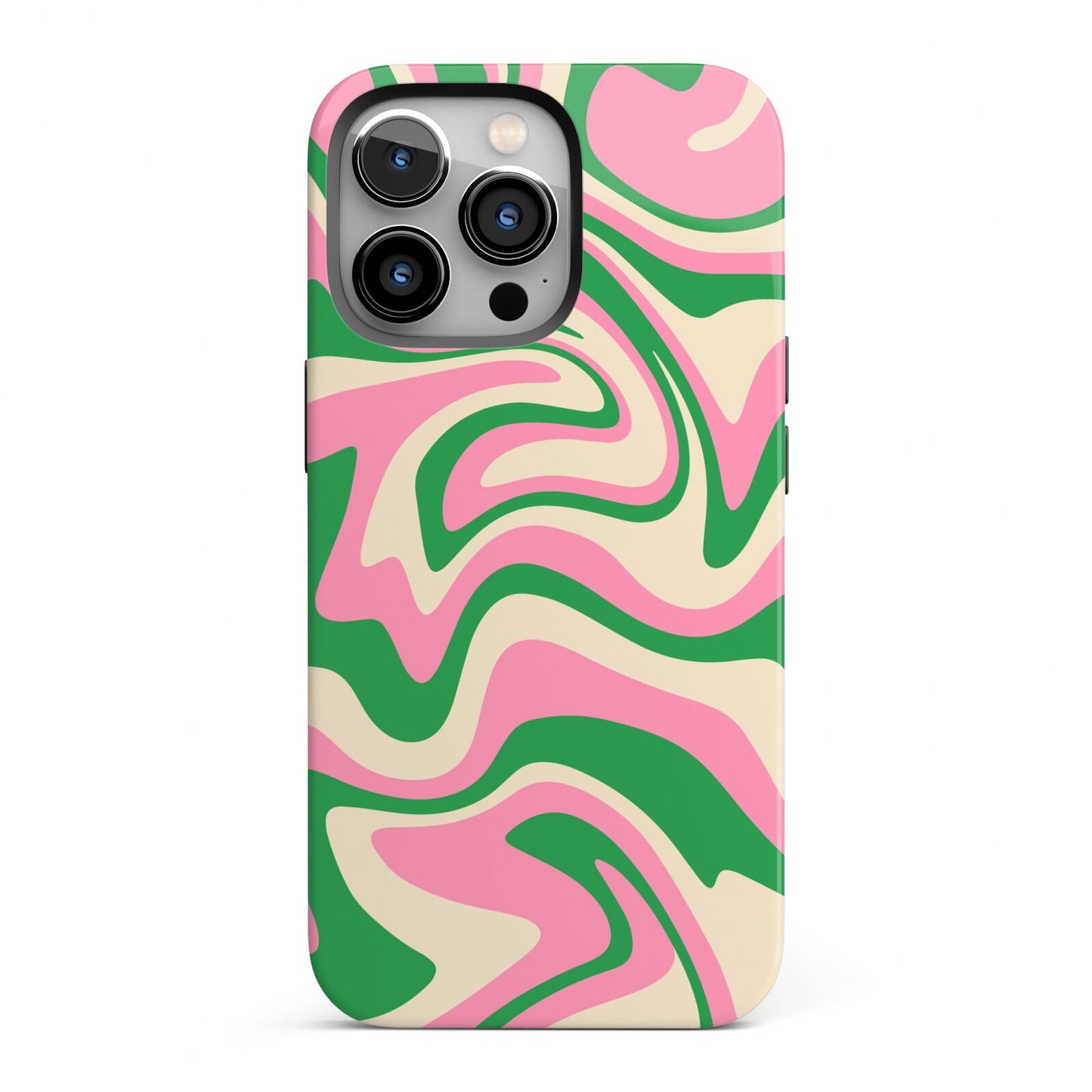 Pink And Green Swirl iPhone 13 Pro Full Wrap 3D Tough Case