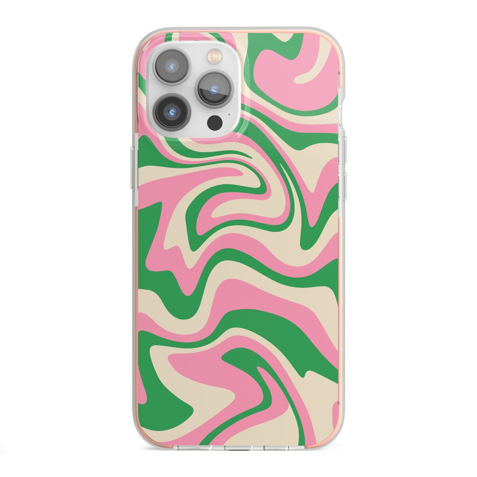 Pink And Green Swirl iPhone 13 Pro Max TPU Impact Case with Pink Edges