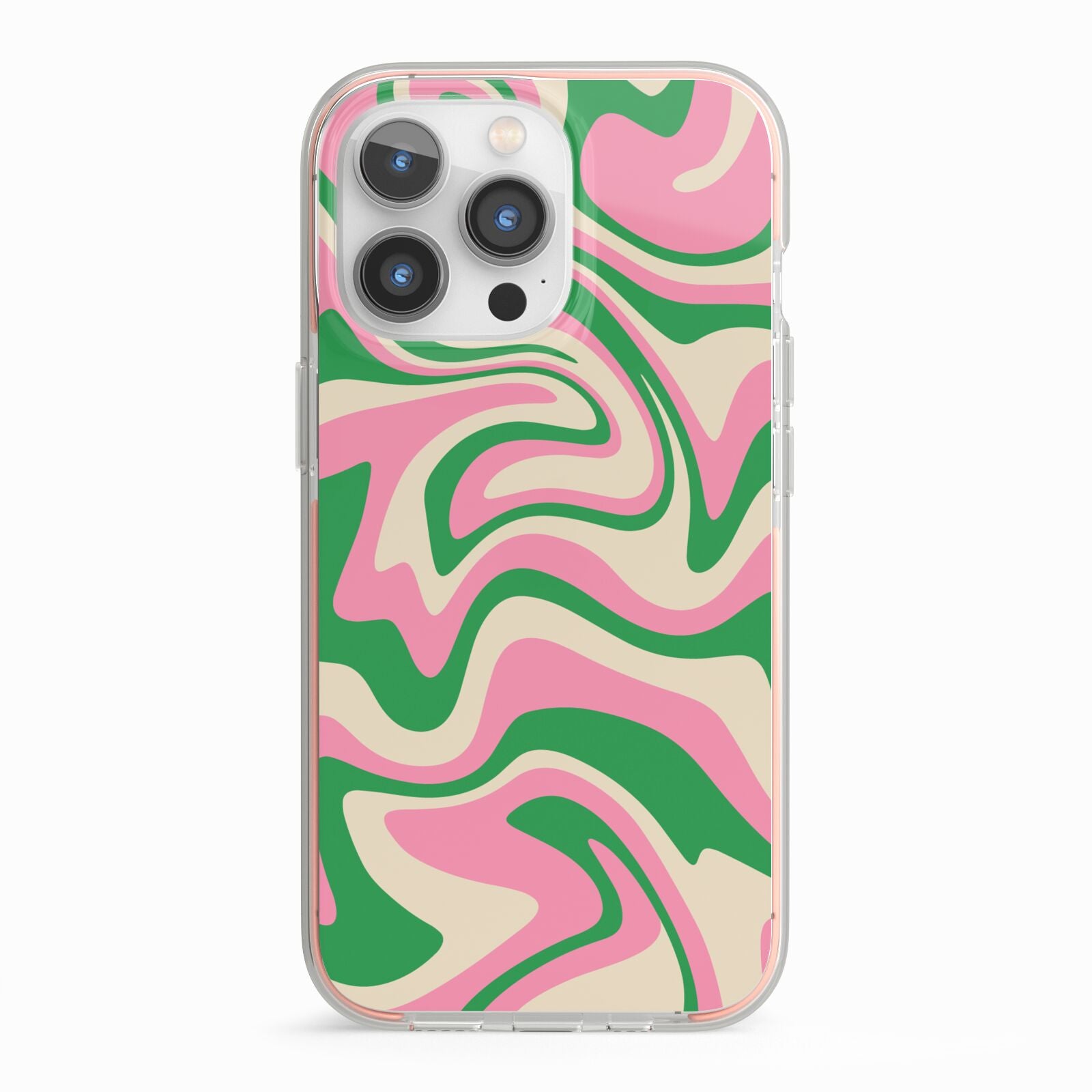 Pink And Green Swirl iPhone 13 Pro TPU Impact Case with Pink Edges