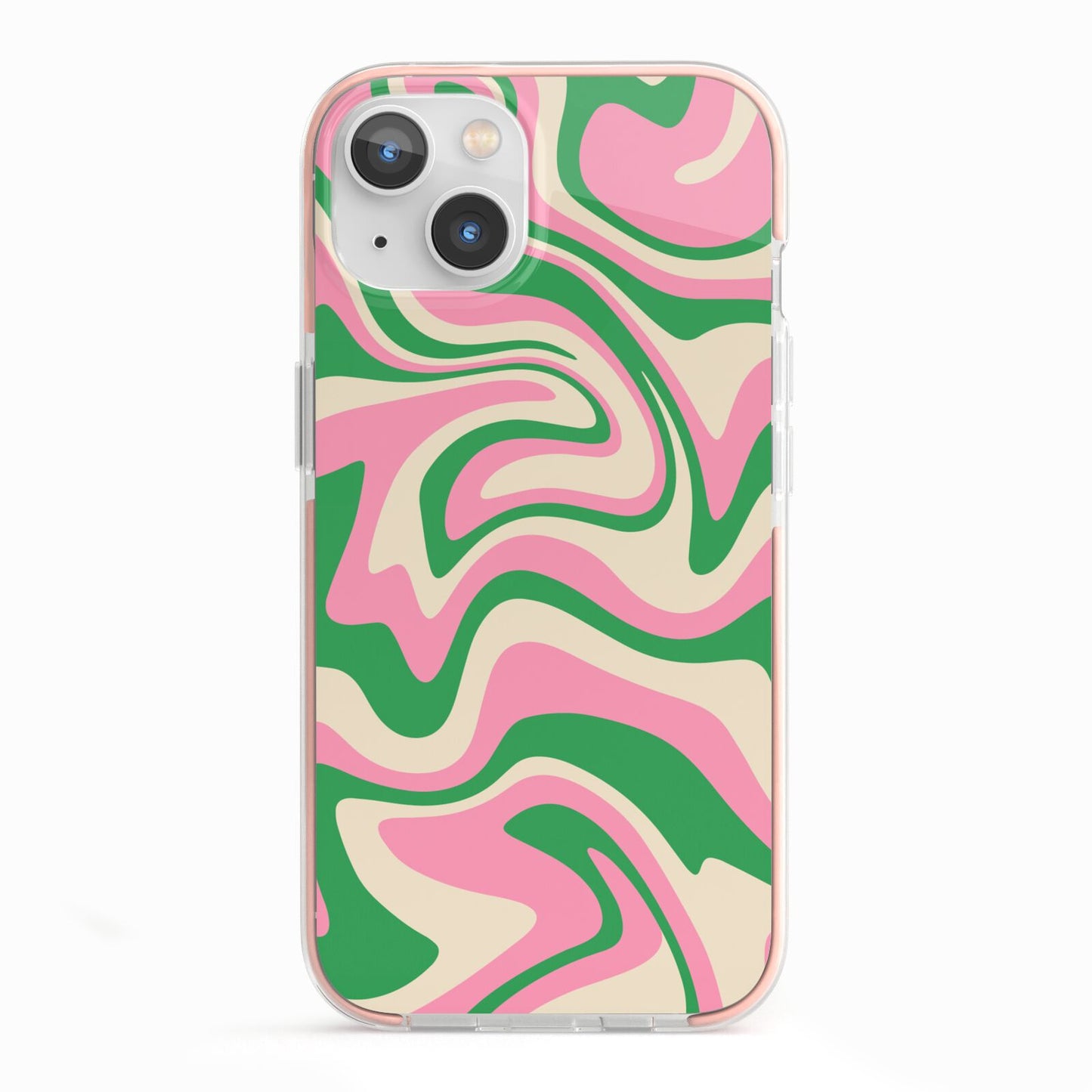 Pink And Green Swirl iPhone 13 TPU Impact Case with Pink Edges