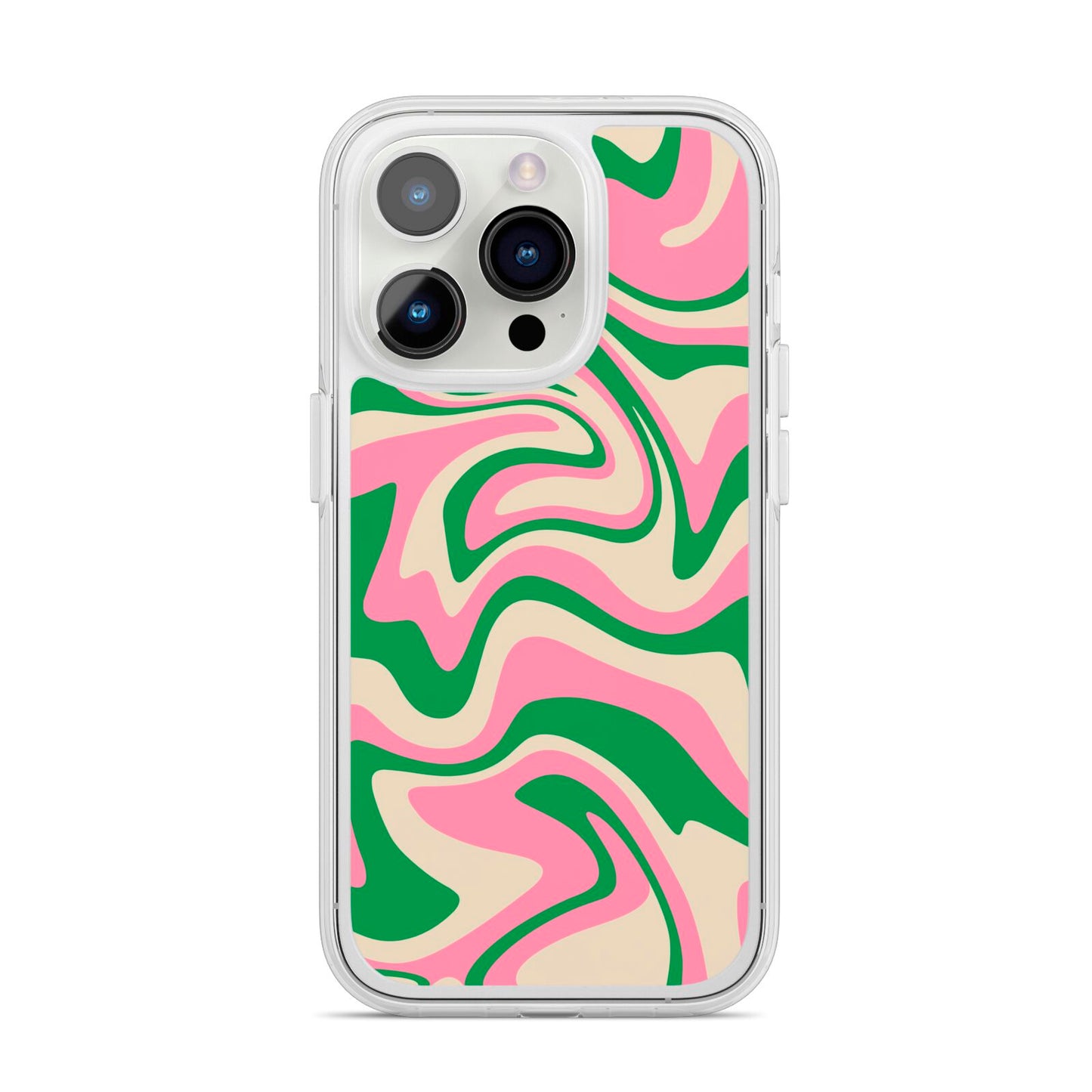 Pink And Green Swirl iPhone 14 Pro Clear Tough Case Silver