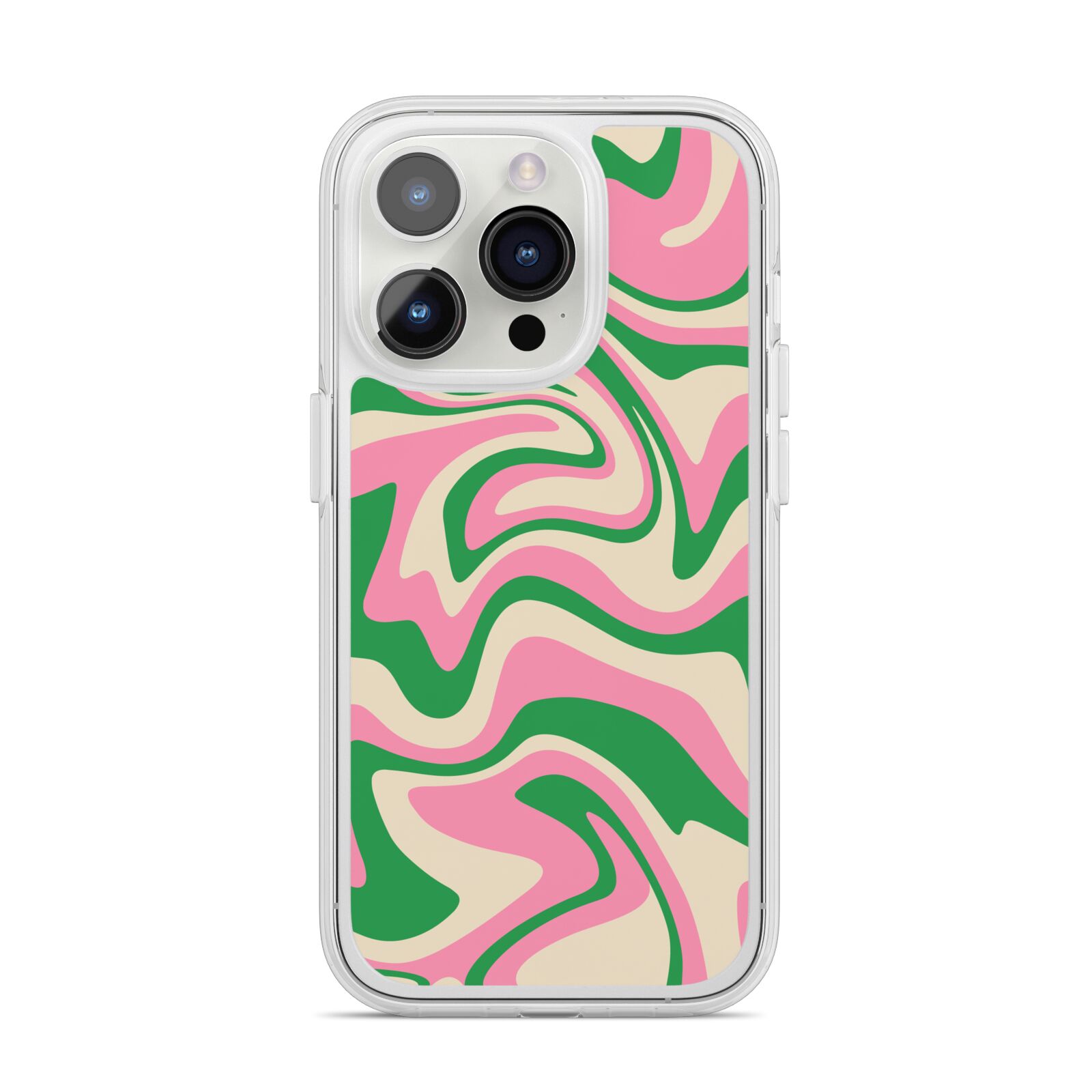 Pink And Green Swirl iPhone 14 Pro Clear Tough Case Silver