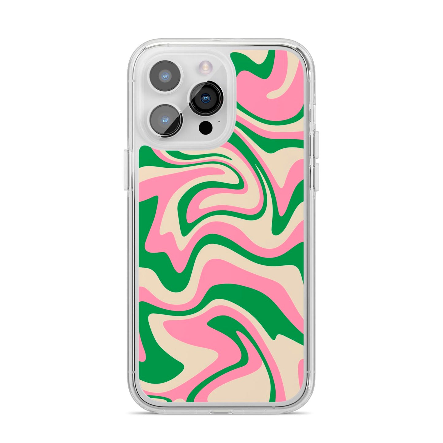 Pink And Green Swirl iPhone 14 Pro Max Clear Tough Case Silver