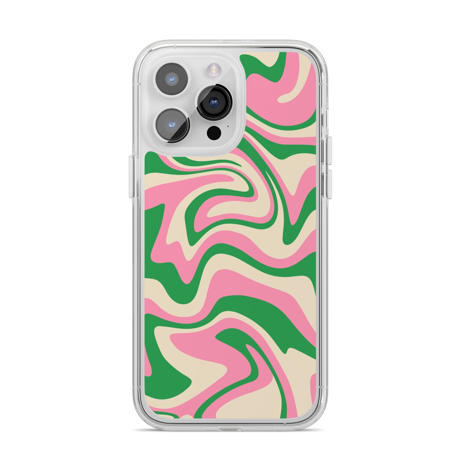 Pink And Green Swirl iPhone 14 Pro Max Clear Tough Case Silver