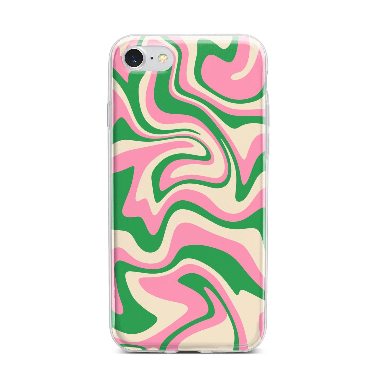 Pink And Green Swirl iPhone 7 Bumper Case on Silver iPhone