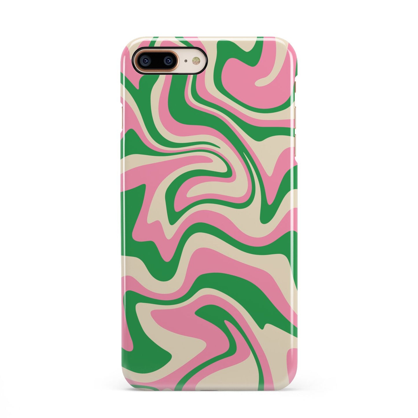 Pink And Green Swirl iPhone 8 Plus 3D Snap Case on Gold Phone