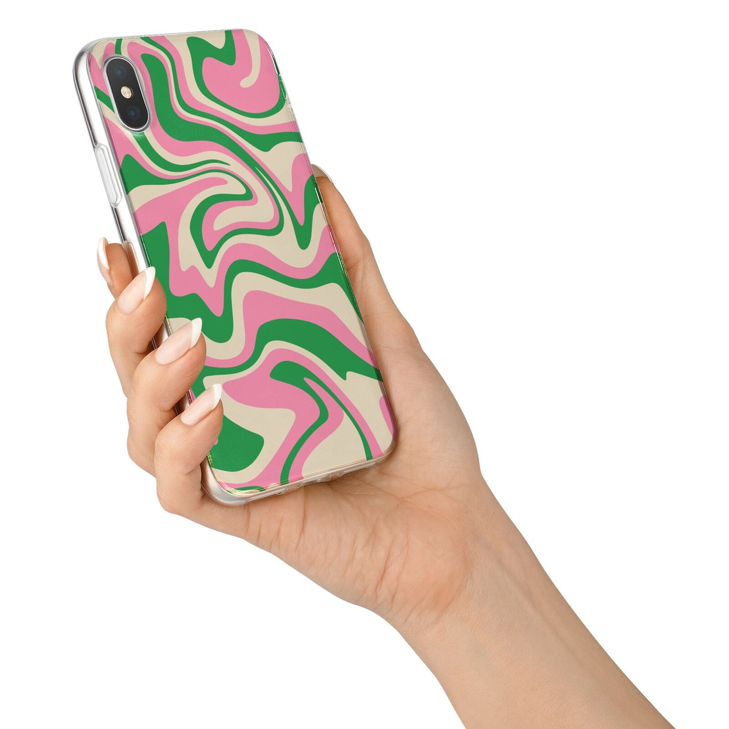 Pink And Green Swirl iPhone X Bumper Case on Silver iPhone Alternative Image 2