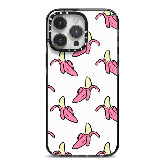 Pink Bannana Comic Art Fruit iPhone 14 Pro Max Black Impact Case on Silver phone