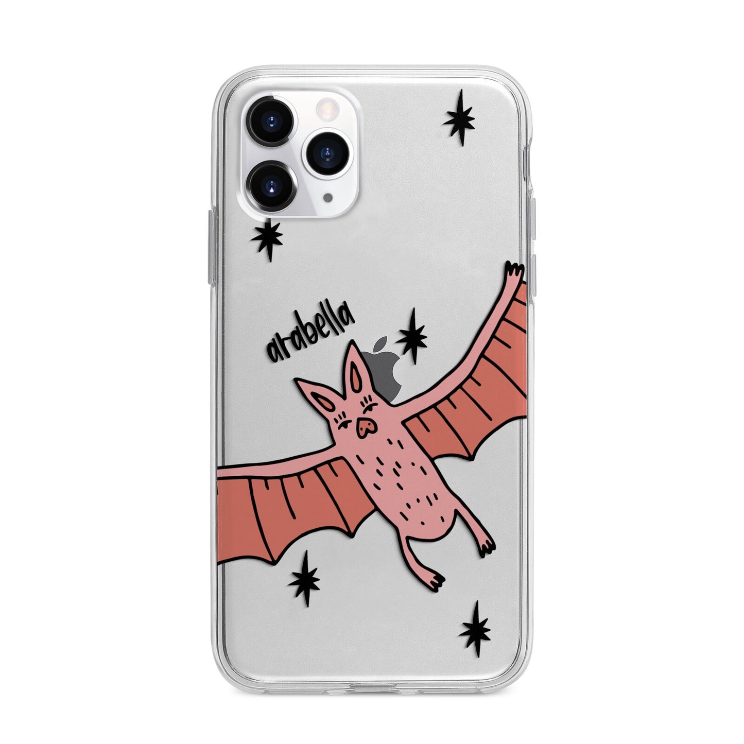 Pink Bat Personalised Halloween Apple iPhone 11 Pro Max in Silver with Bumper Case