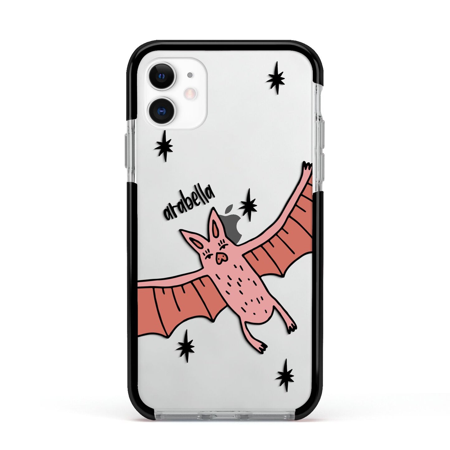 Pink Bat Personalised Halloween Apple iPhone 11 in White with Black Impact Case