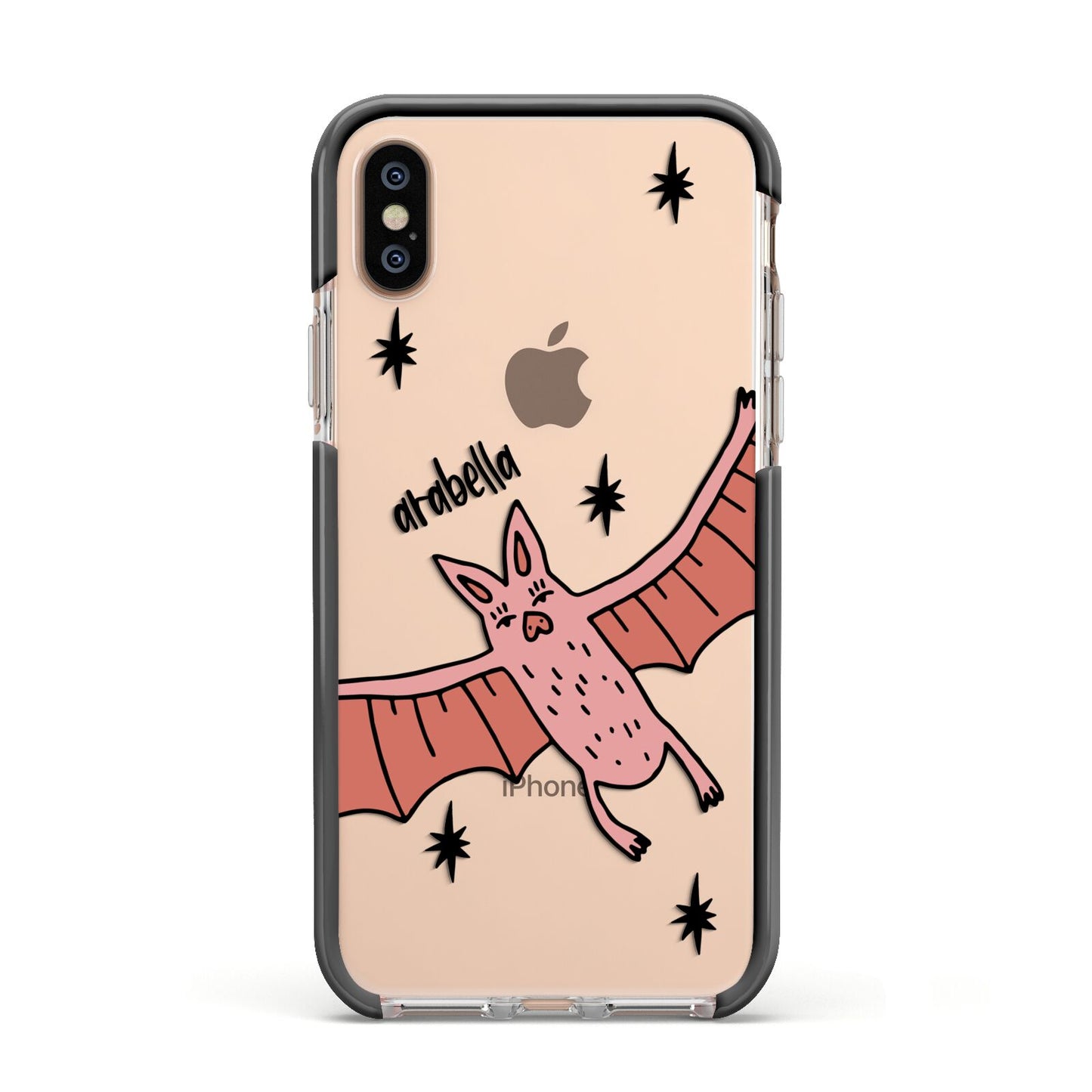 Pink Bat Personalised Halloween Apple iPhone Xs Impact Case Black Edge on Gold Phone