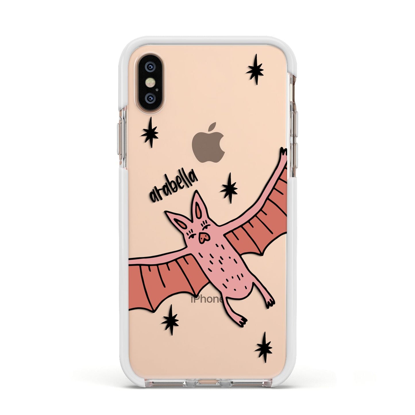 Pink Bat Personalised Halloween Apple iPhone Xs Impact Case White Edge on Gold Phone