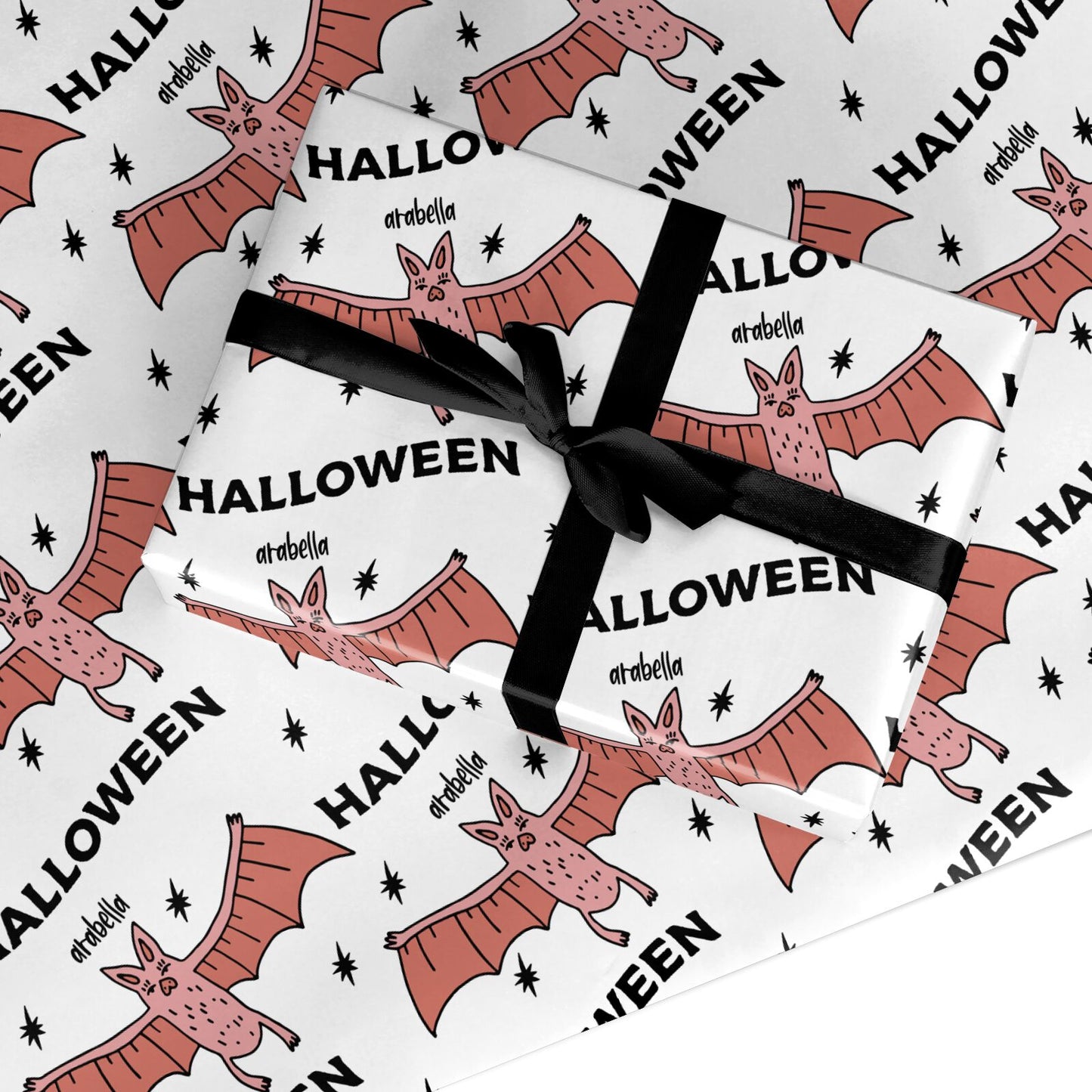 Pink Bat Personalised Halloween Custom Wrapping Paper