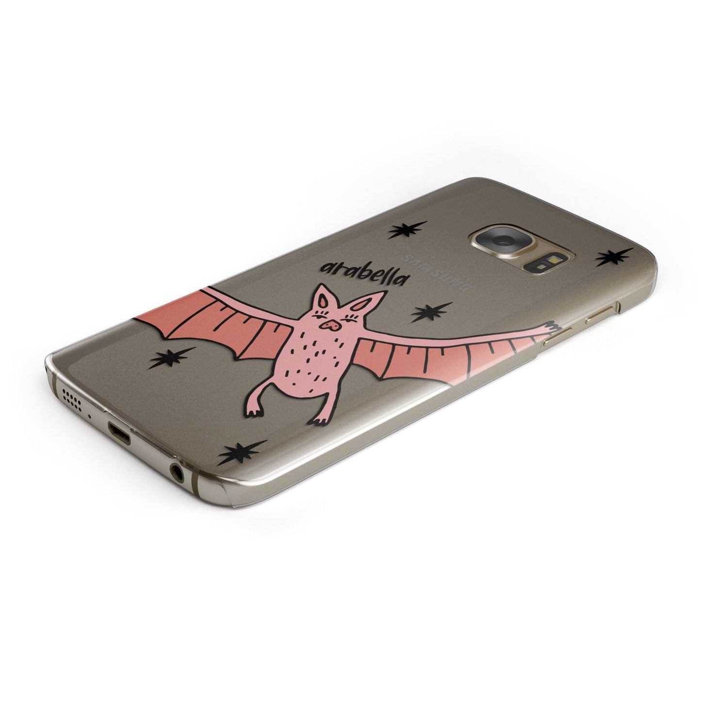 Pink Bat Personalised Halloween Protective Samsung Galaxy Case Angled Image