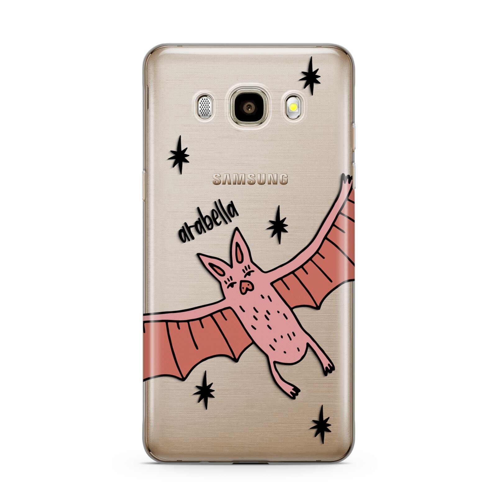 Pink Bat Personalised Halloween Samsung Galaxy J7 2016 Case on gold phone