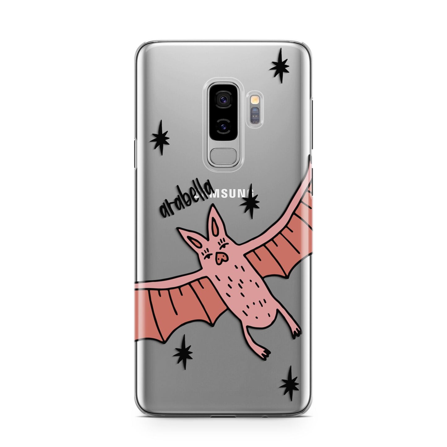 Pink Bat Personalised Halloween Samsung Galaxy S9 Plus Case on Silver phone