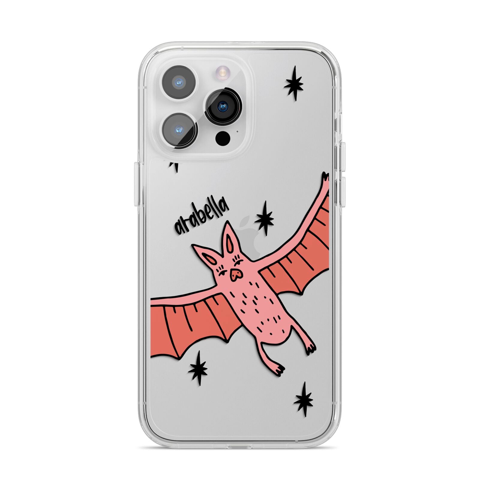 Pink Bat Personalised Halloween iPhone 14 Pro Max Clear Tough Case Silver