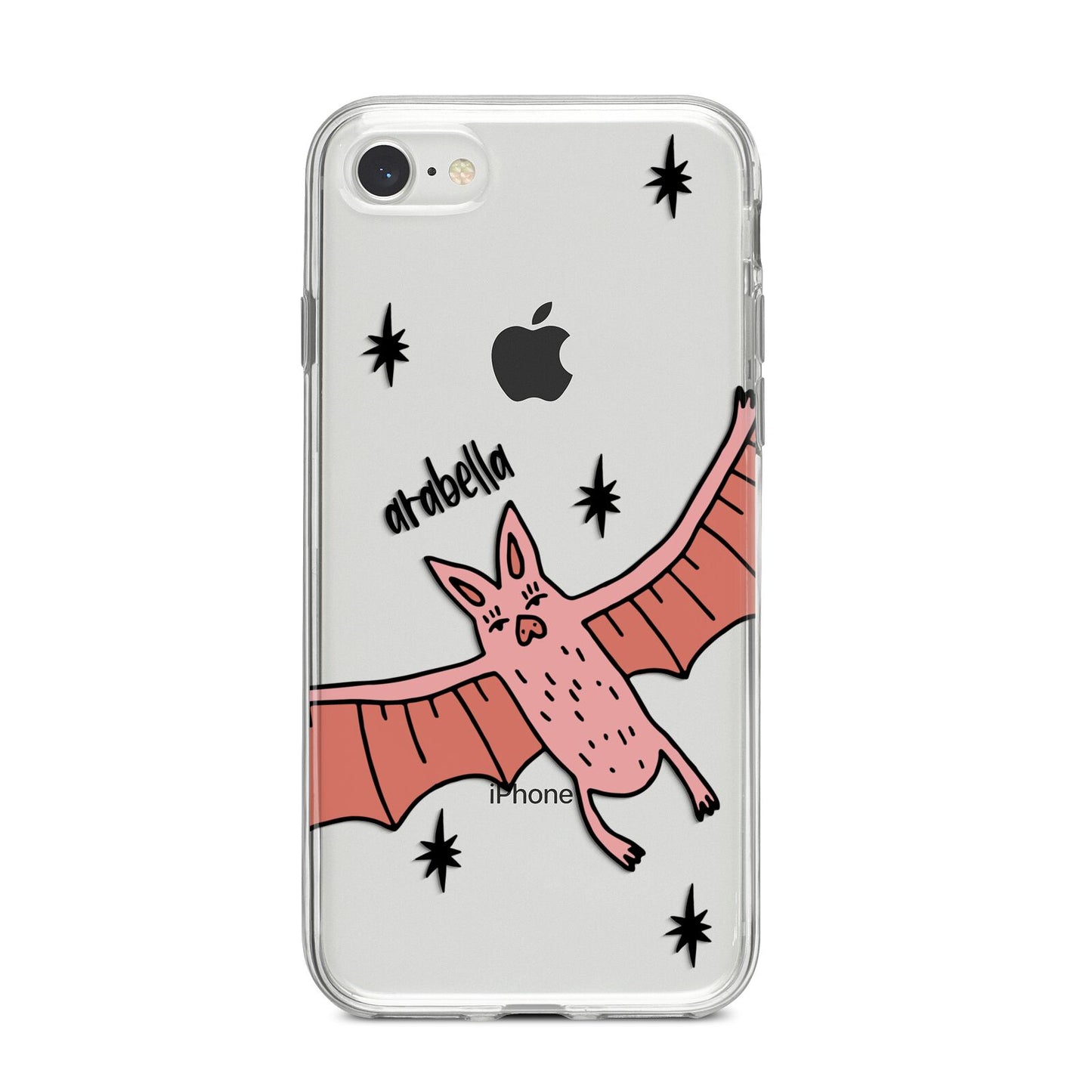 Pink Bat Personalised Halloween iPhone 8 Bumper Case on Silver iPhone