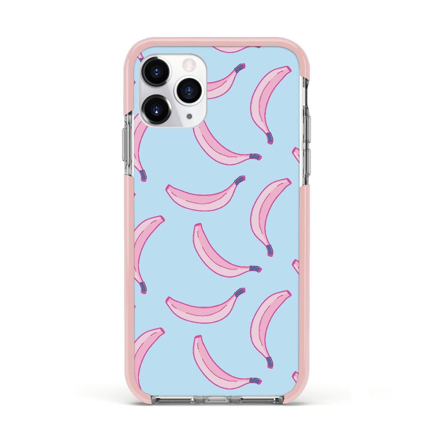 Pink Blue Bannana Fruit Apple iPhone 11 Pro in Silver with Pink Impact Case