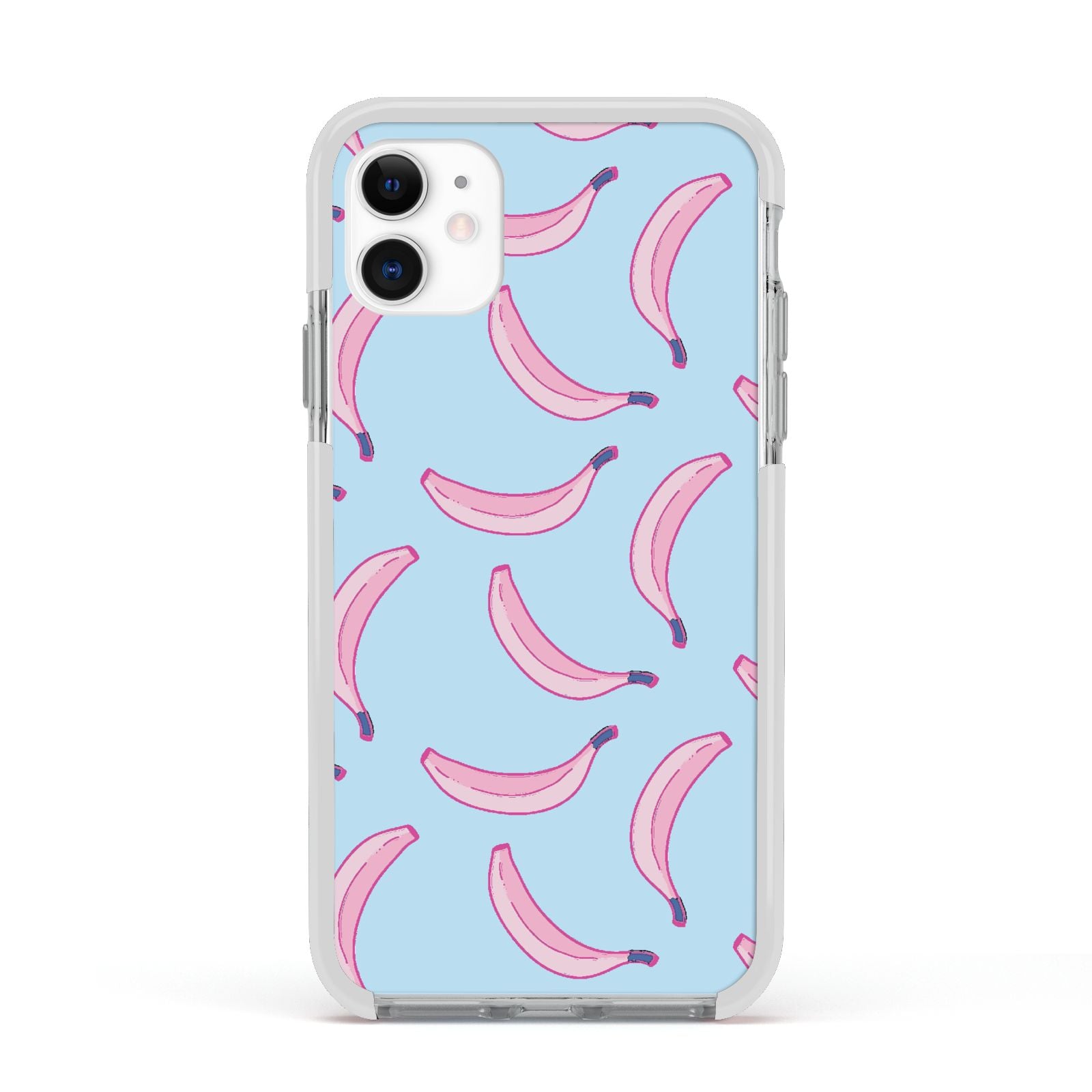 Pink Blue Bannana Fruit Apple iPhone 11 in White with White Impact Case