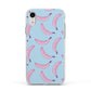 Pink Blue Bannana Fruit Apple iPhone XR Impact Case White Edge on Silver Phone