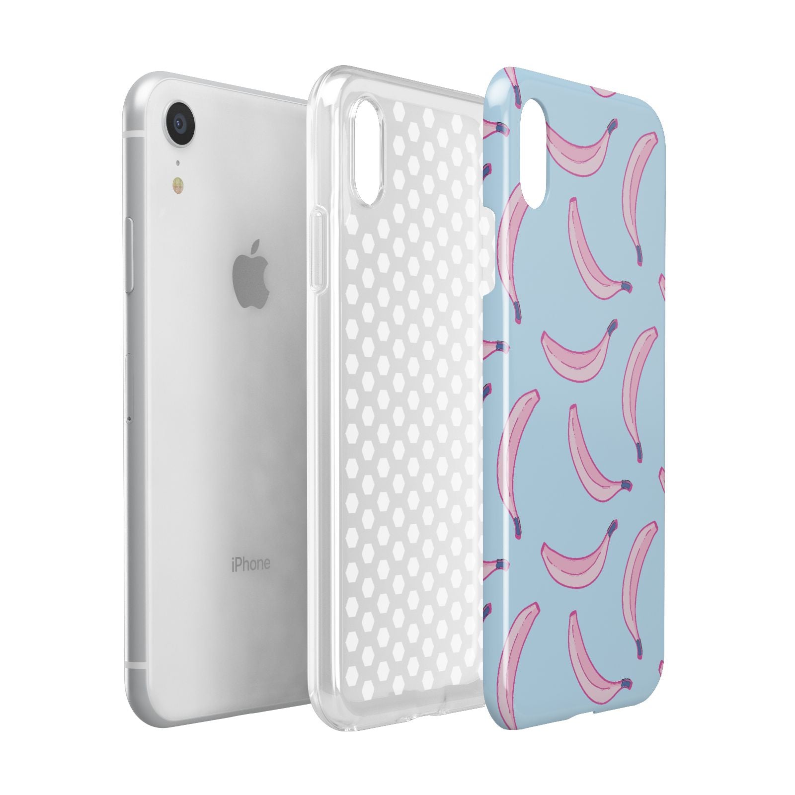 Pink Blue Bannana Fruit Apple iPhone XR White 3D Tough Case Expanded view