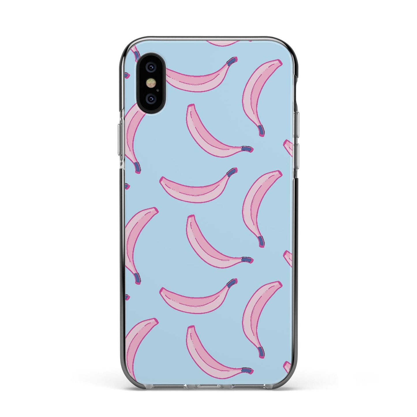 Pink Blue Bannana Fruit Apple iPhone Xs Impact Case Black Edge on Black Phone