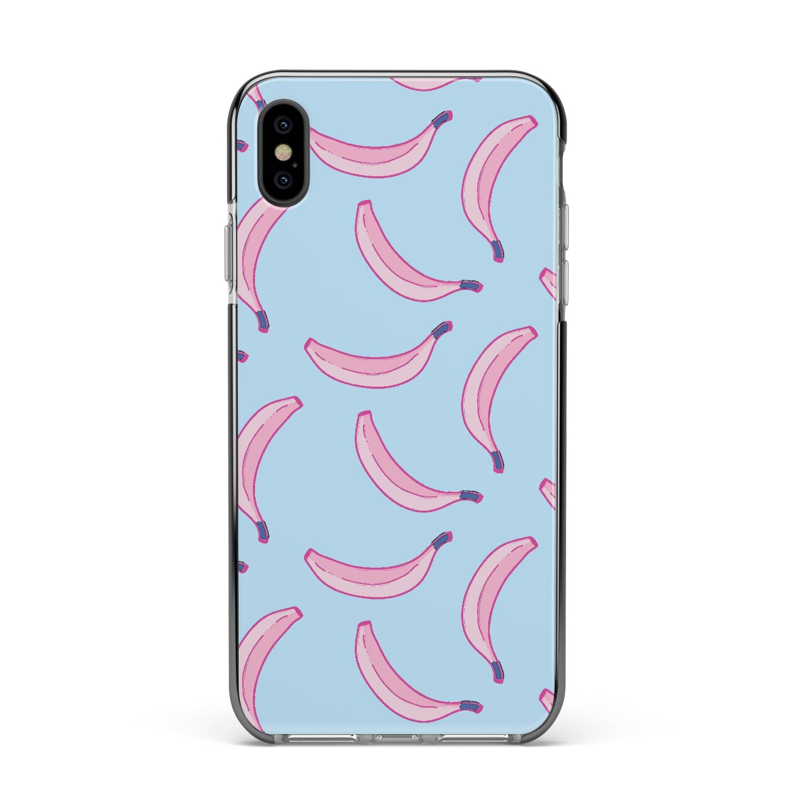 Pink Blue Bannana Fruit Apple iPhone Xs Max Impact Case Black Edge on Black Phone