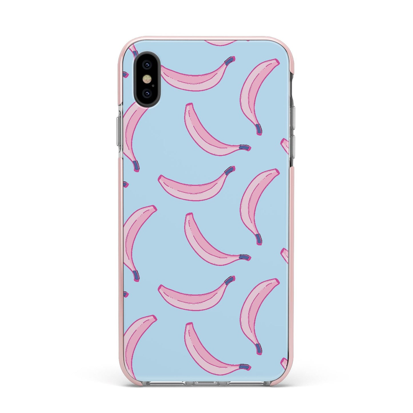 Pink Blue Bannana Fruit Apple iPhone Xs Max Impact Case Pink Edge on Black Phone