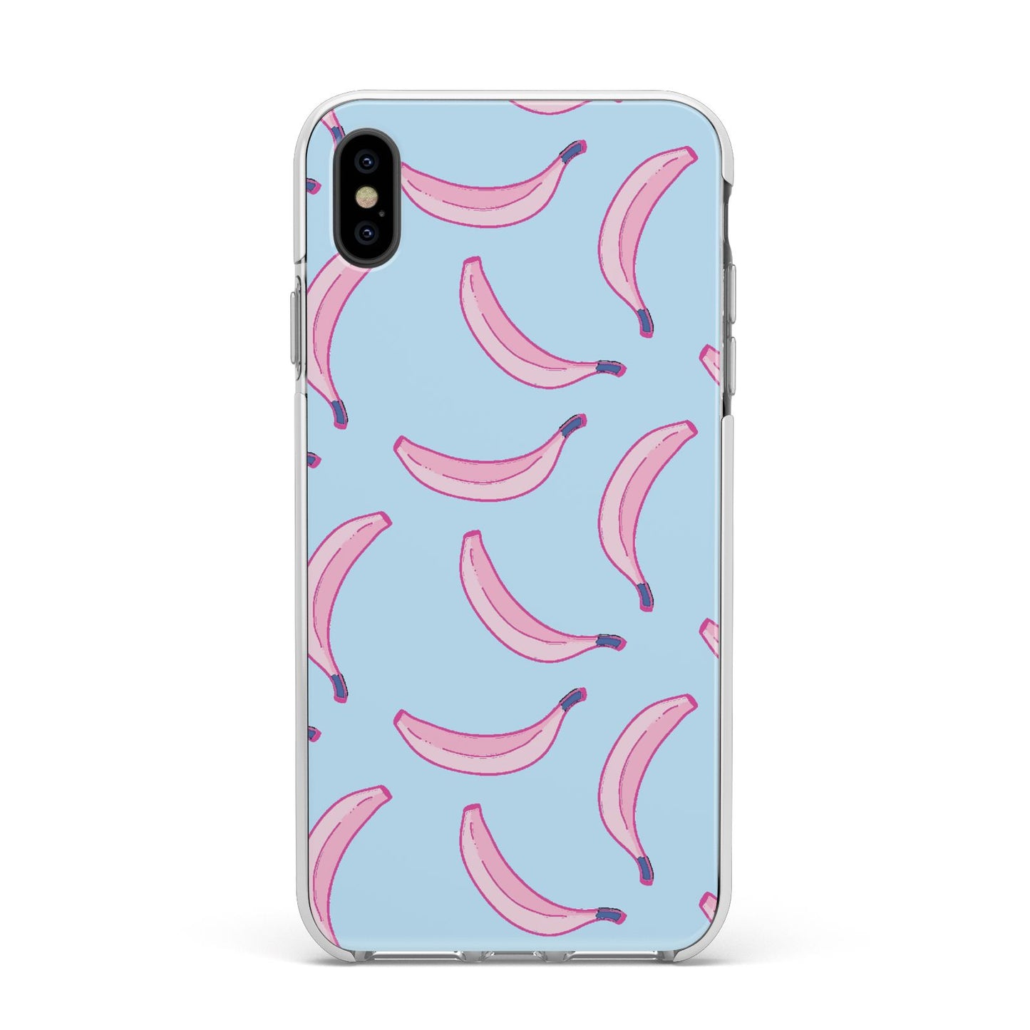 Pink Blue Bannana Fruit Apple iPhone Xs Max Impact Case White Edge on Black Phone