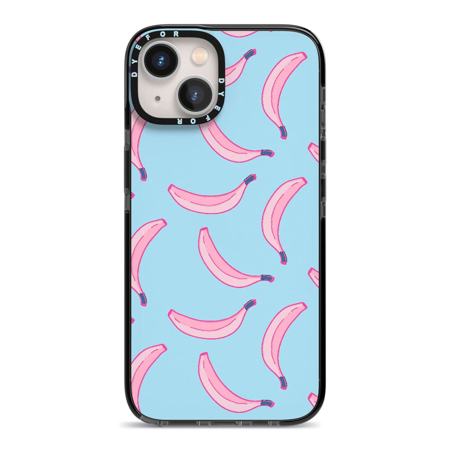 Pink Blue Bannana Fruit iPhone 13 Black Impact Case on Silver phone