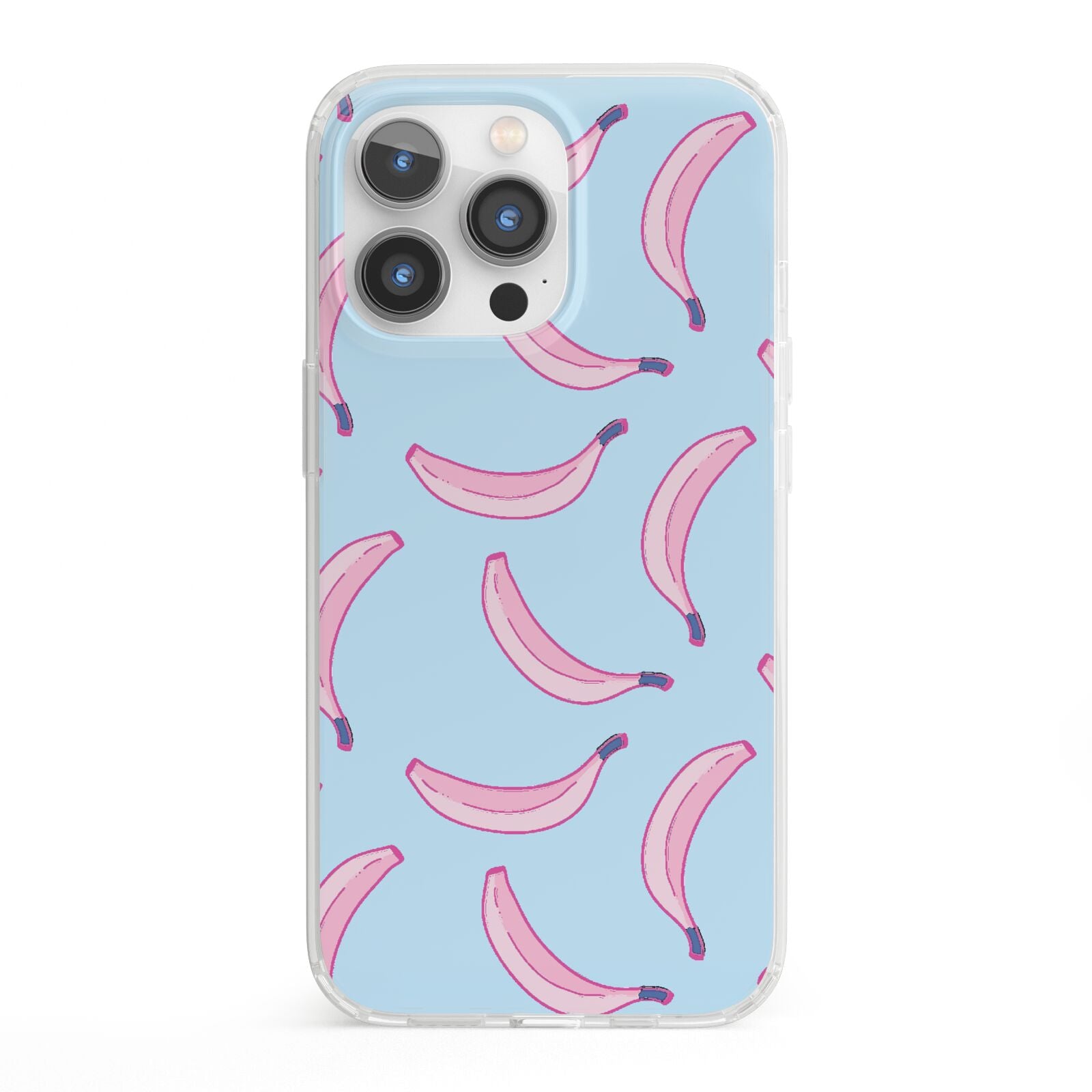 Pink Blue Bannana Fruit iPhone 13 Pro Clear Bumper Case