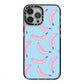 Pink Blue Bannana Fruit iPhone 13 Pro Max Black Impact Case on Silver phone