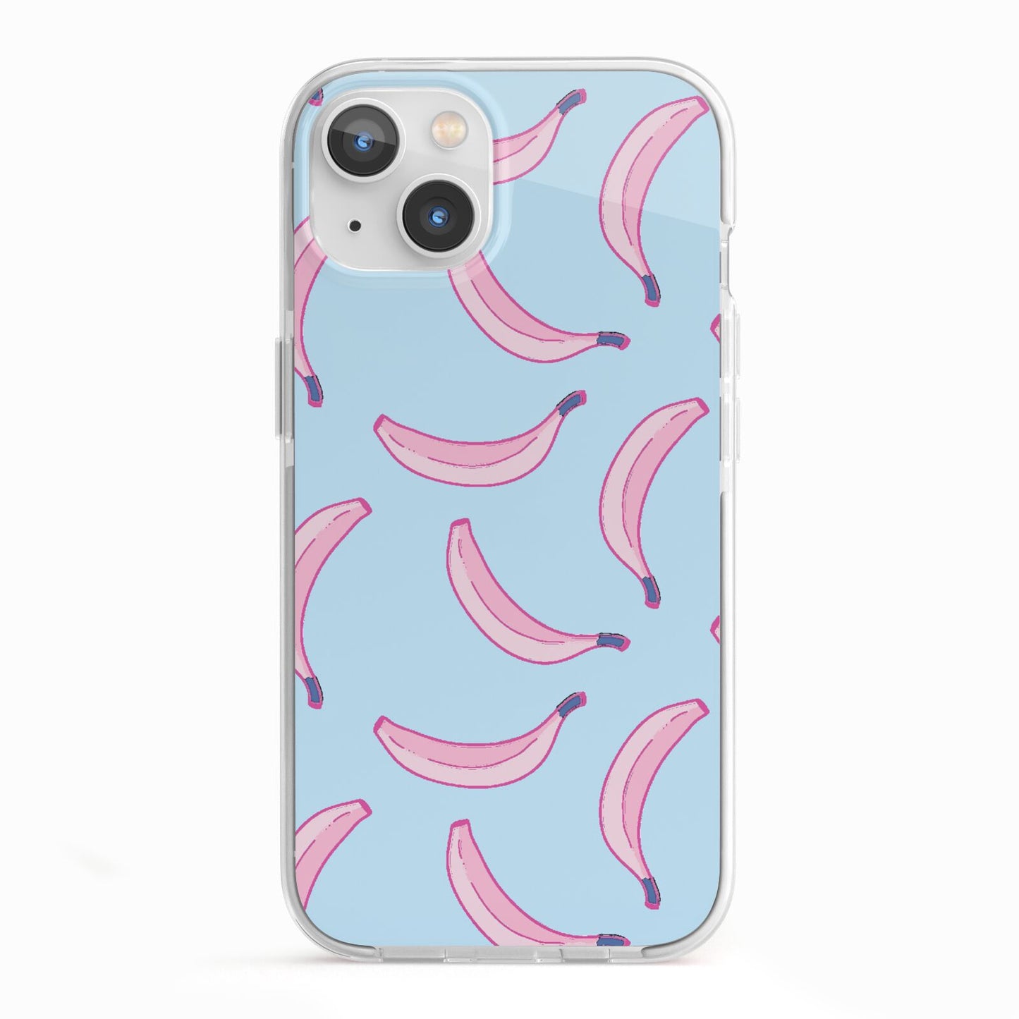 Pink Blue Bannana Fruit iPhone 13 TPU Impact Case with White Edges