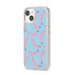 Pink Blue Bannana Fruit iPhone 14 Clear Tough Case Starlight Angled Image