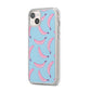 Pink Blue Bannana Fruit iPhone 14 Plus Clear Tough Case Starlight Angled Image