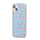 Pink Blue Bannana Fruit iPhone 14 Plus Glitter Tough Case Starlight Angled Image