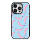 Pink Blue Bannana Fruit iPhone 14 Pro Black Impact Case on Silver phone