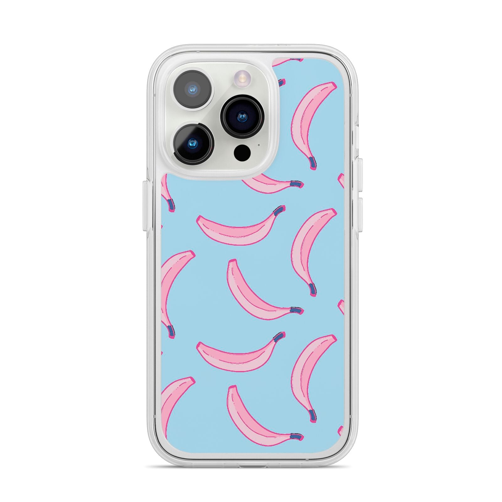 Pink Blue Bannana Fruit iPhone 14 Pro Clear Tough Case Silver