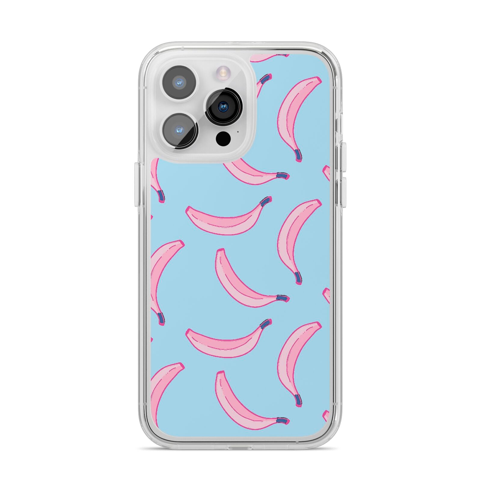 Pink Blue Bannana Fruit iPhone 14 Pro Max Clear Tough Case Silver