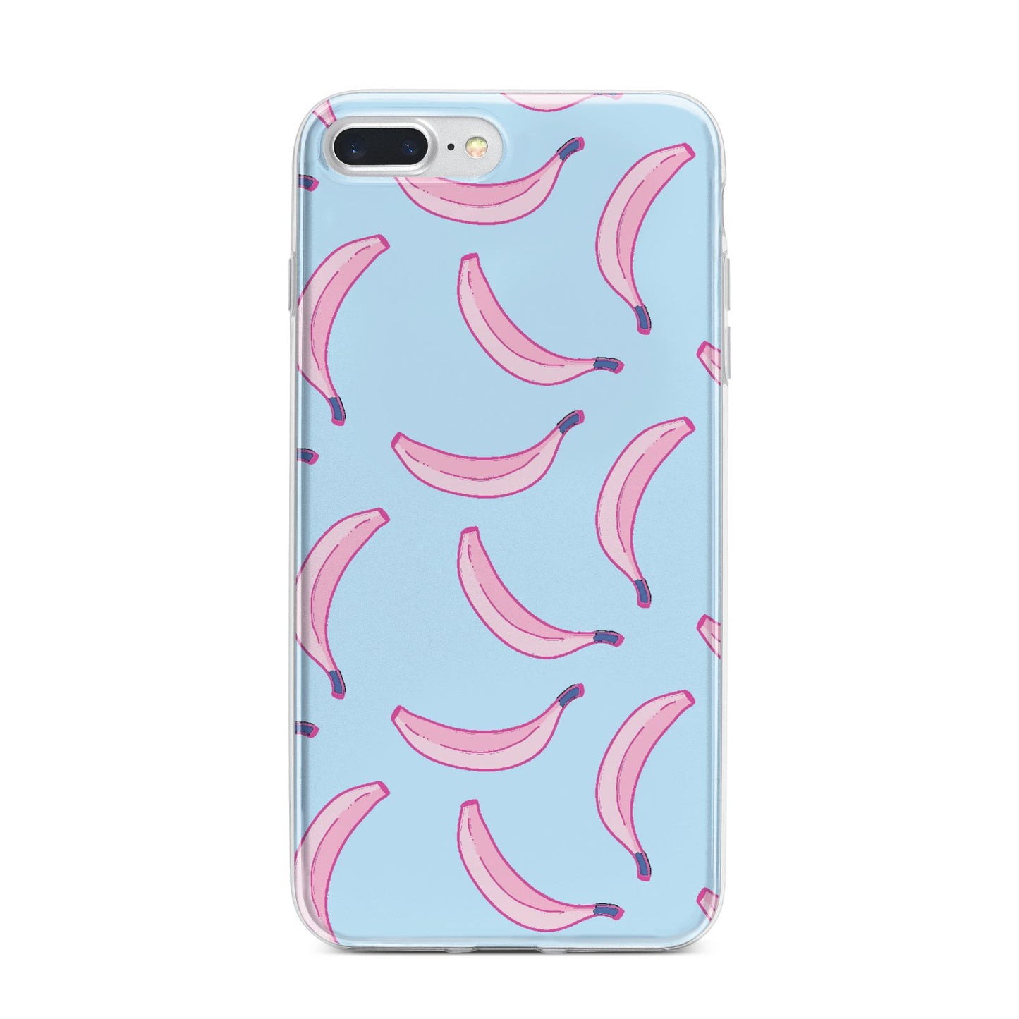Pink Blue Bannana Fruit iPhone 7 Plus Bumper Case on Silver iPhone