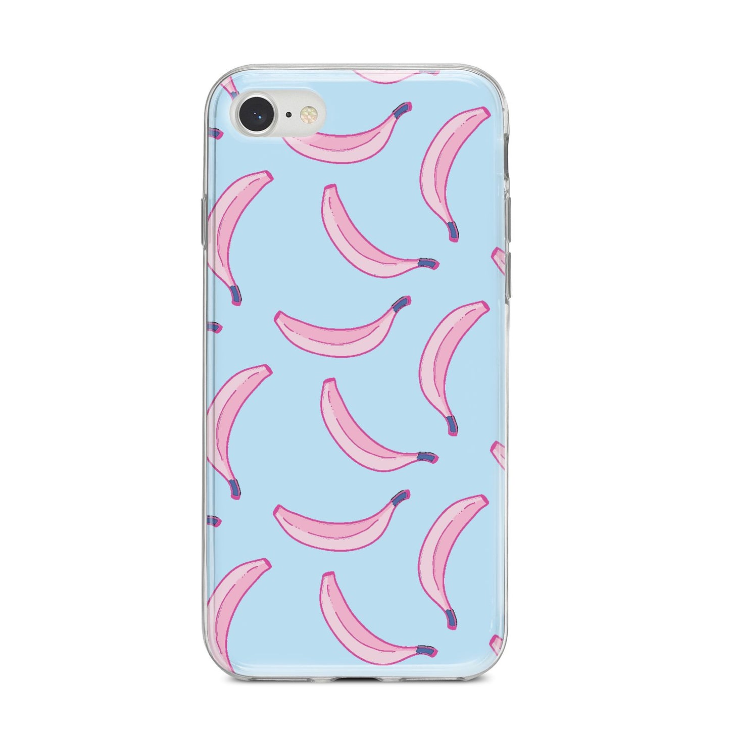 Pink Blue Bannana Fruit iPhone 8 Bumper Case on Silver iPhone