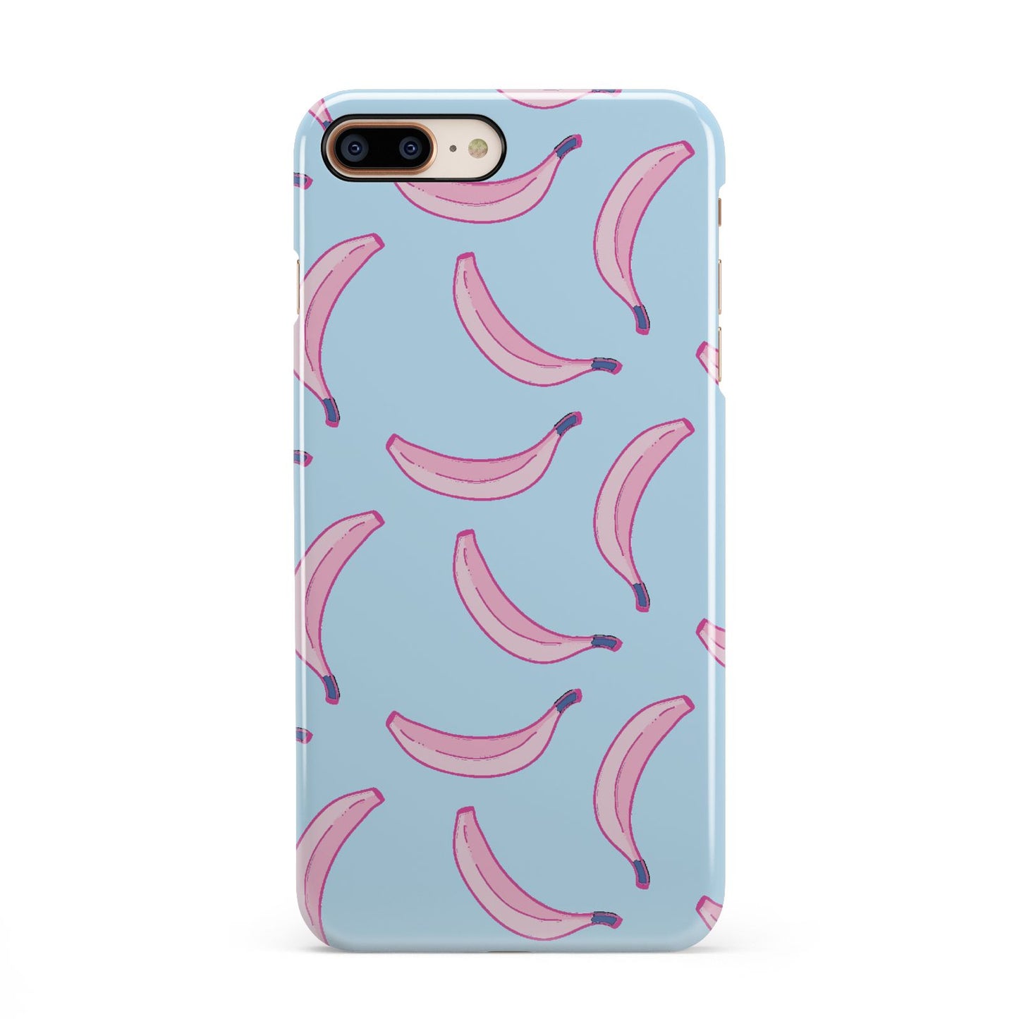 Pink Blue Bannana Fruit iPhone 8 Plus 3D Snap Case on Gold Phone