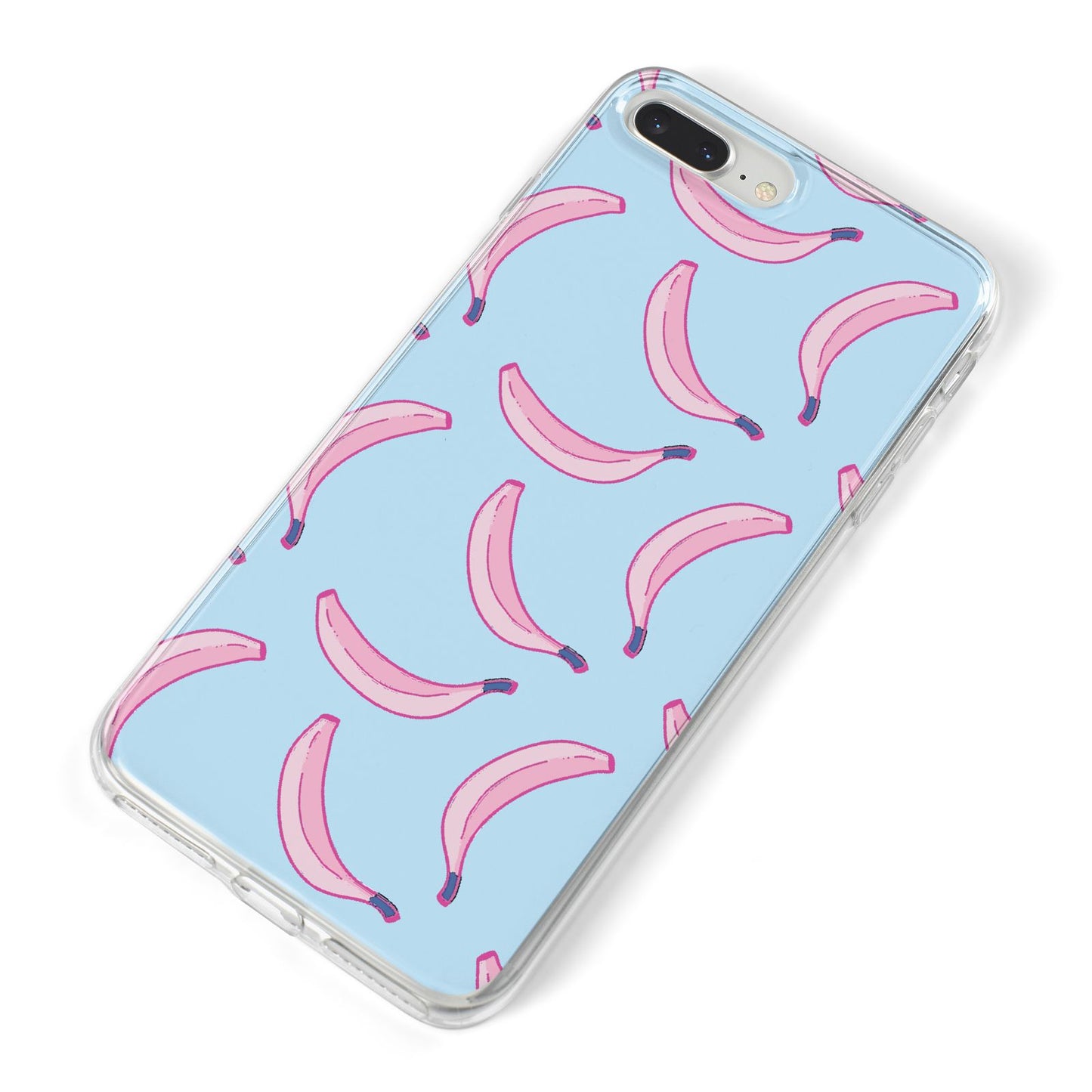 Pink Blue Bannana Fruit iPhone 8 Plus Bumper Case on Silver iPhone Alternative Image