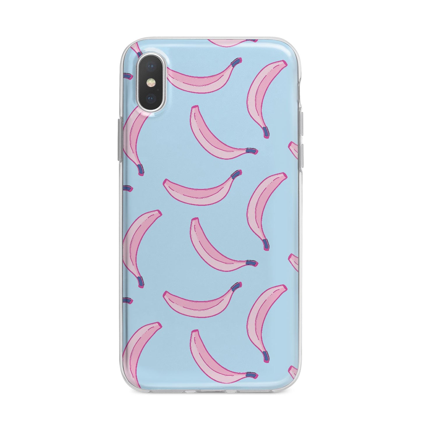 Pink Blue Bannana Fruit iPhone X Bumper Case on Silver iPhone Alternative Image 1