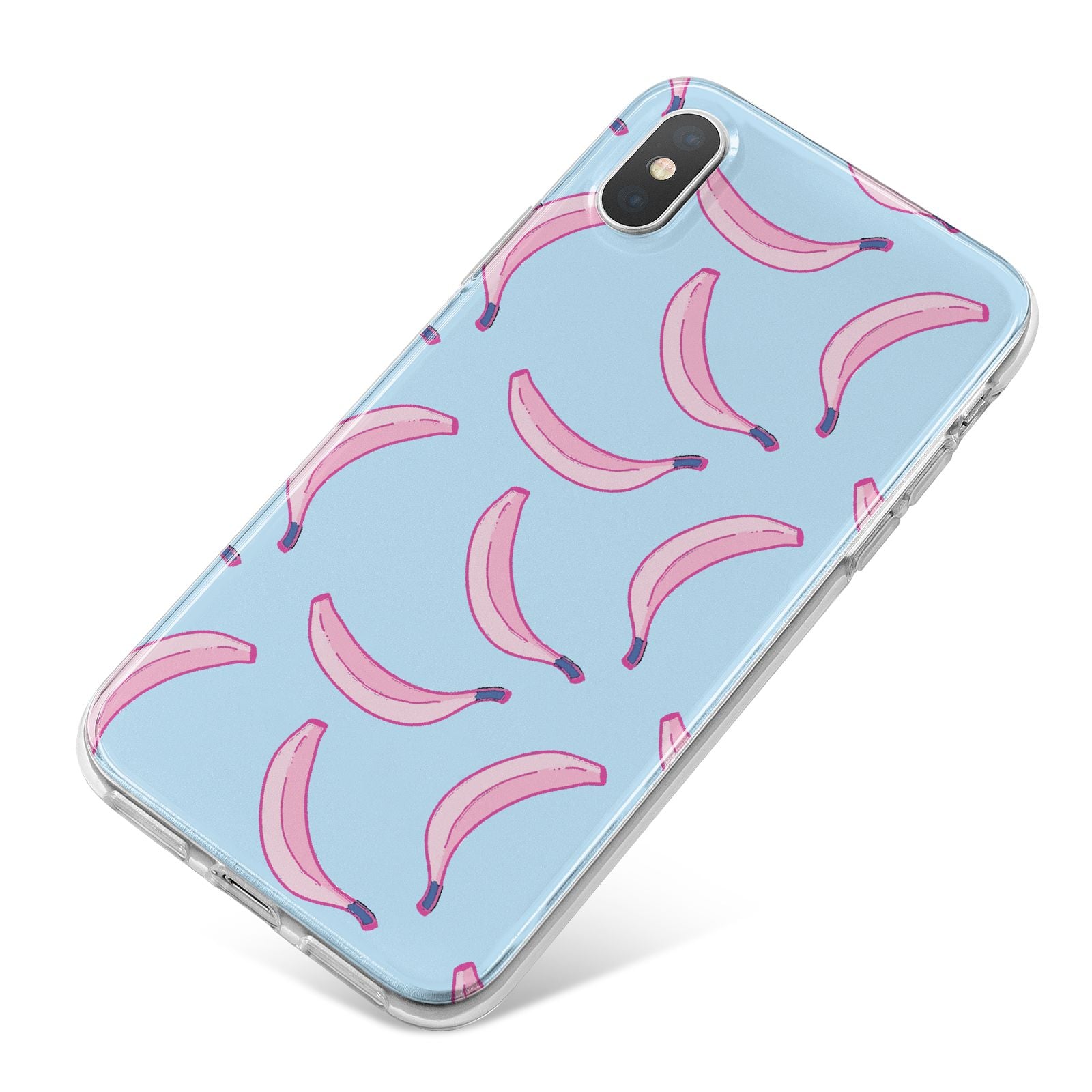 Pink Blue Bannana Fruit iPhone X Bumper Case on Silver iPhone