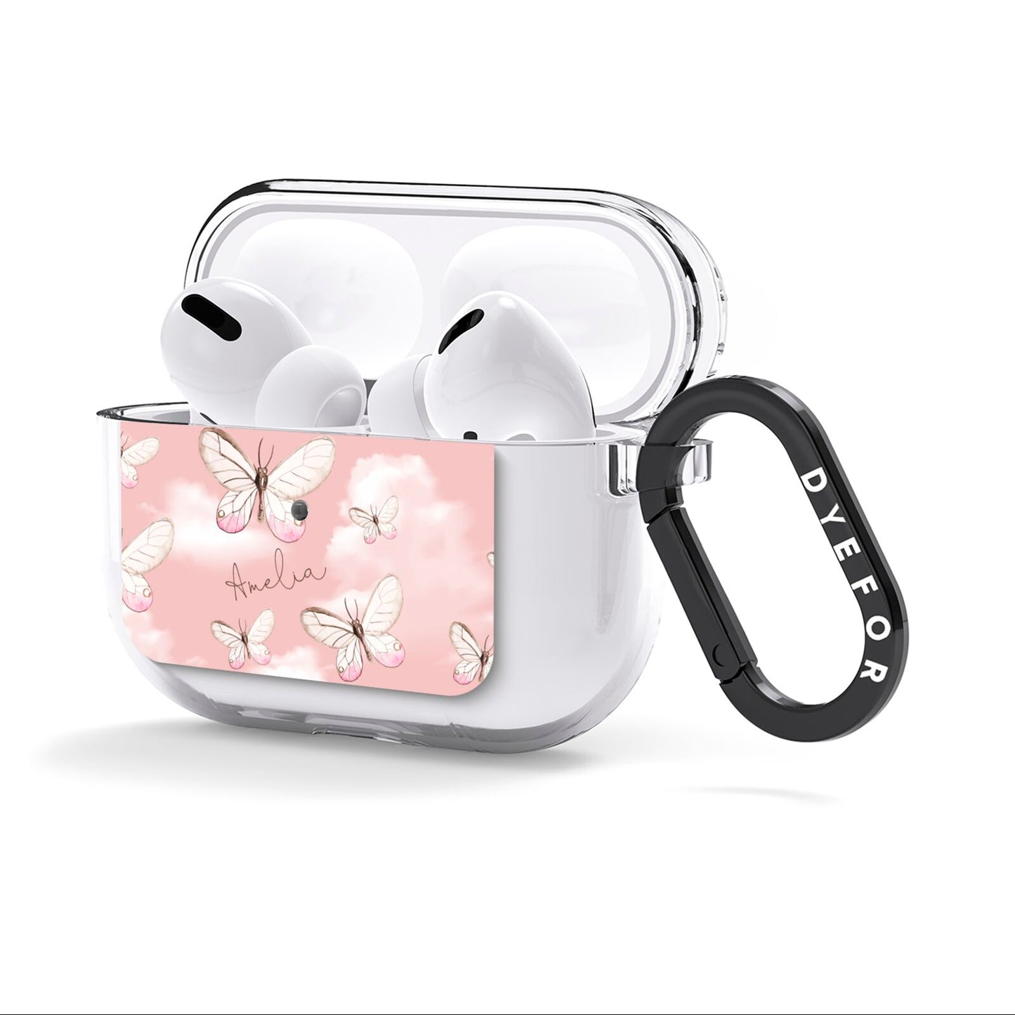 Pink Butterflies Personalised AirPods Clear Case 3rd Gen Side Image