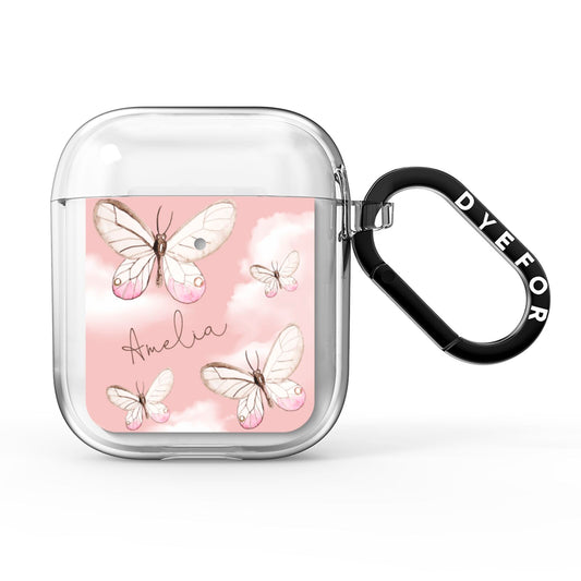 Pink Butterflies Personalised AirPods Clear Case