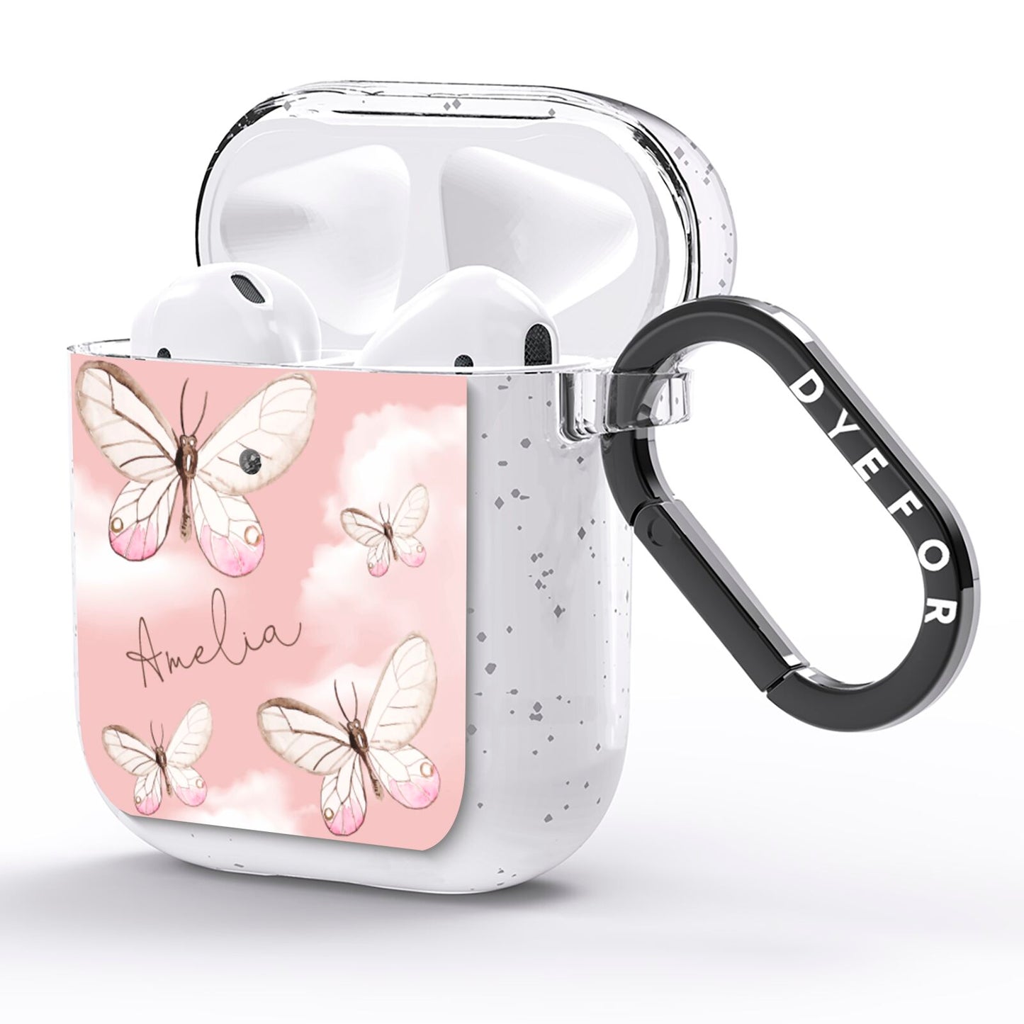 Pink Butterflies Personalised AirPods Glitter Case Side Image