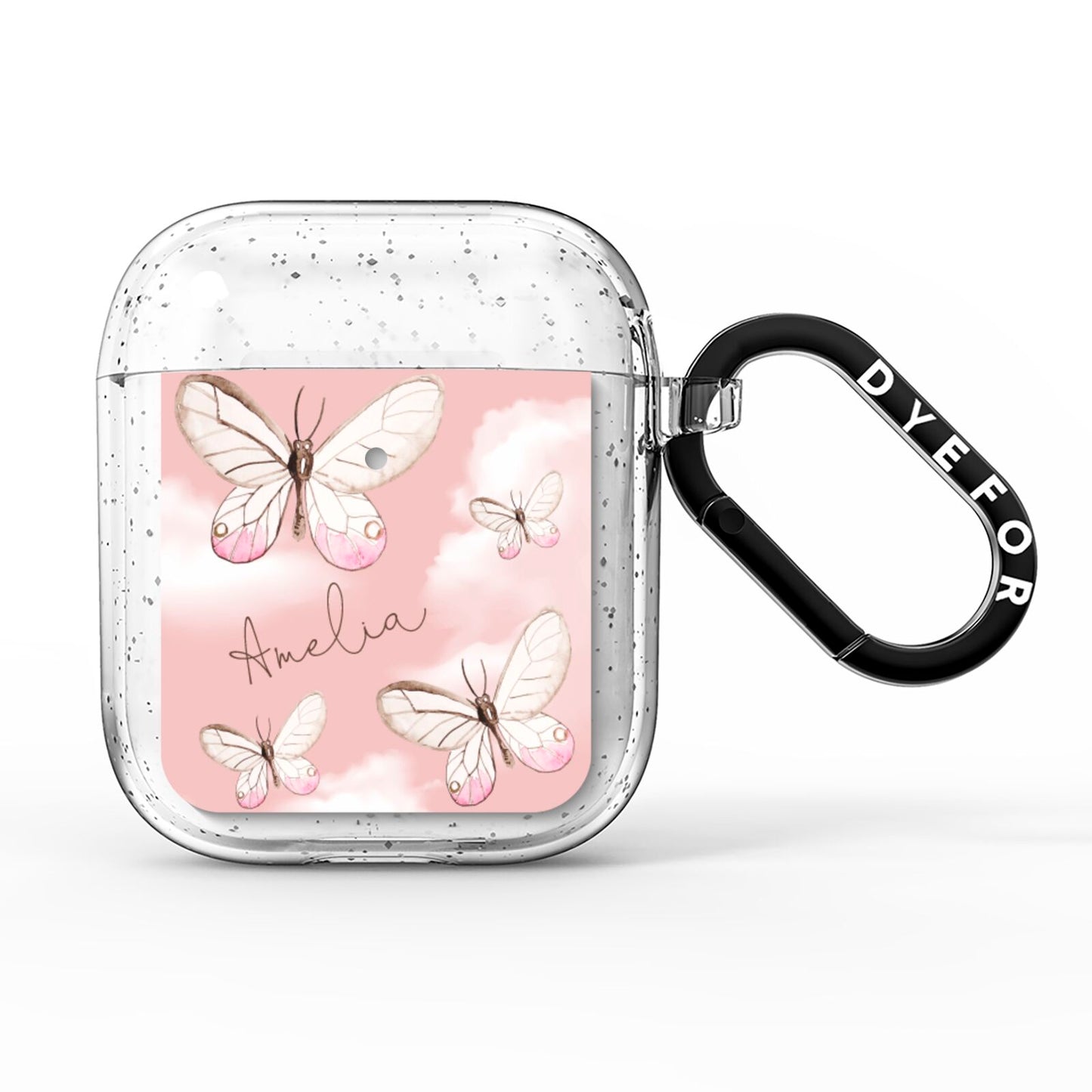 Pink Butterflies Personalised AirPods Glitter Case